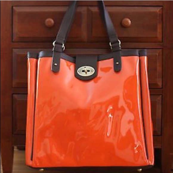 Boden Handbags - Boden Orange Patent Leather Chelsea Tote